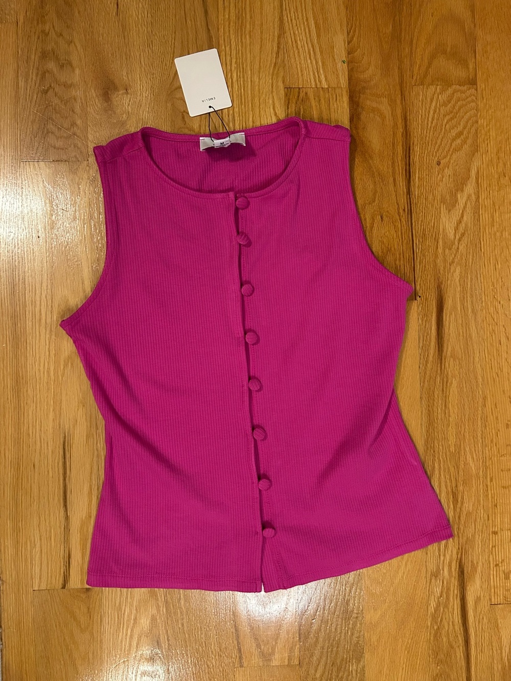 Emelia Sleeveless Crewneck Button-Front Tank Top - Fuchsia